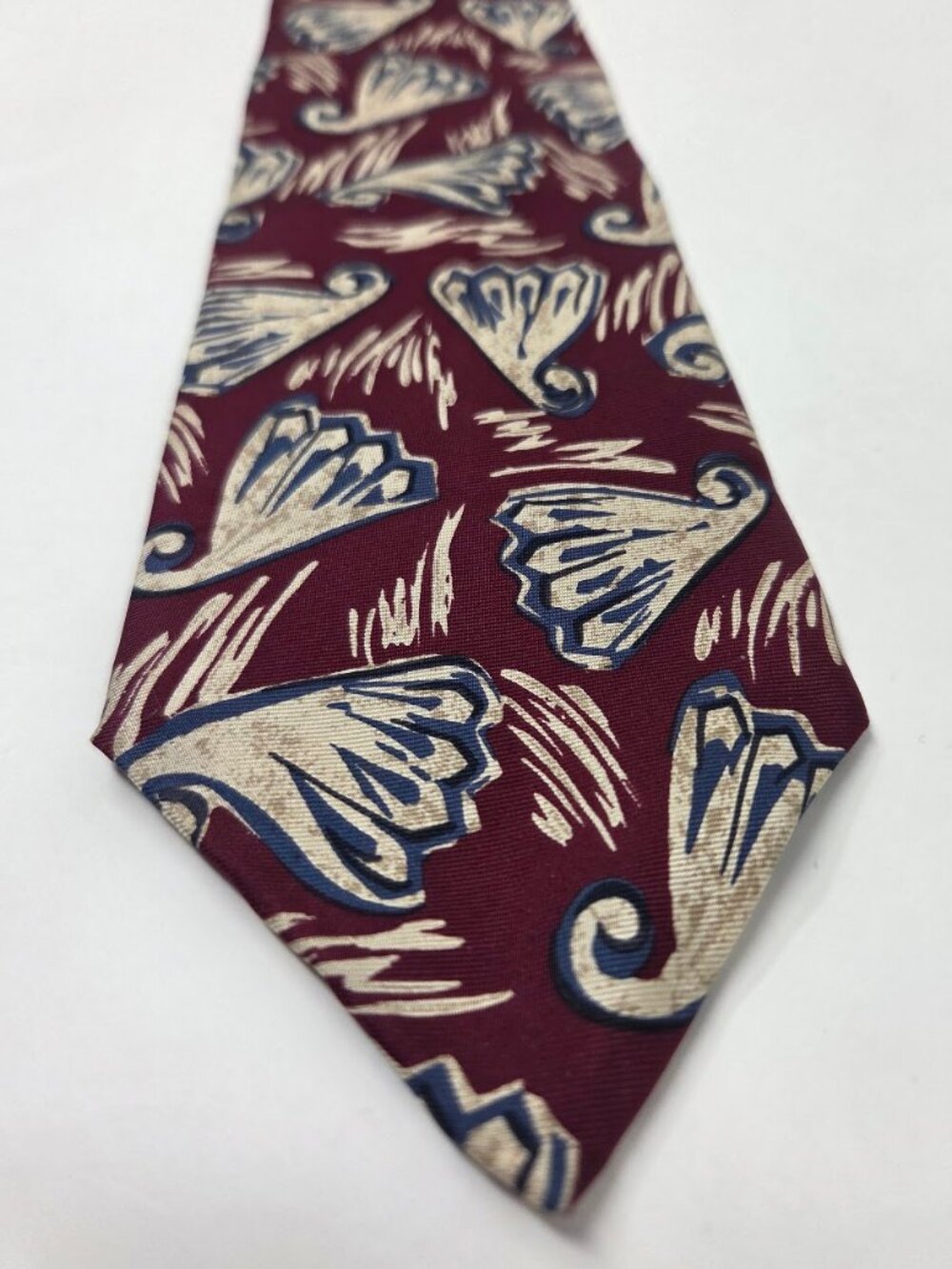Stuart Ashley All Silk Mens Tie 59 Inch Burgundy Blue Abstract Pattern